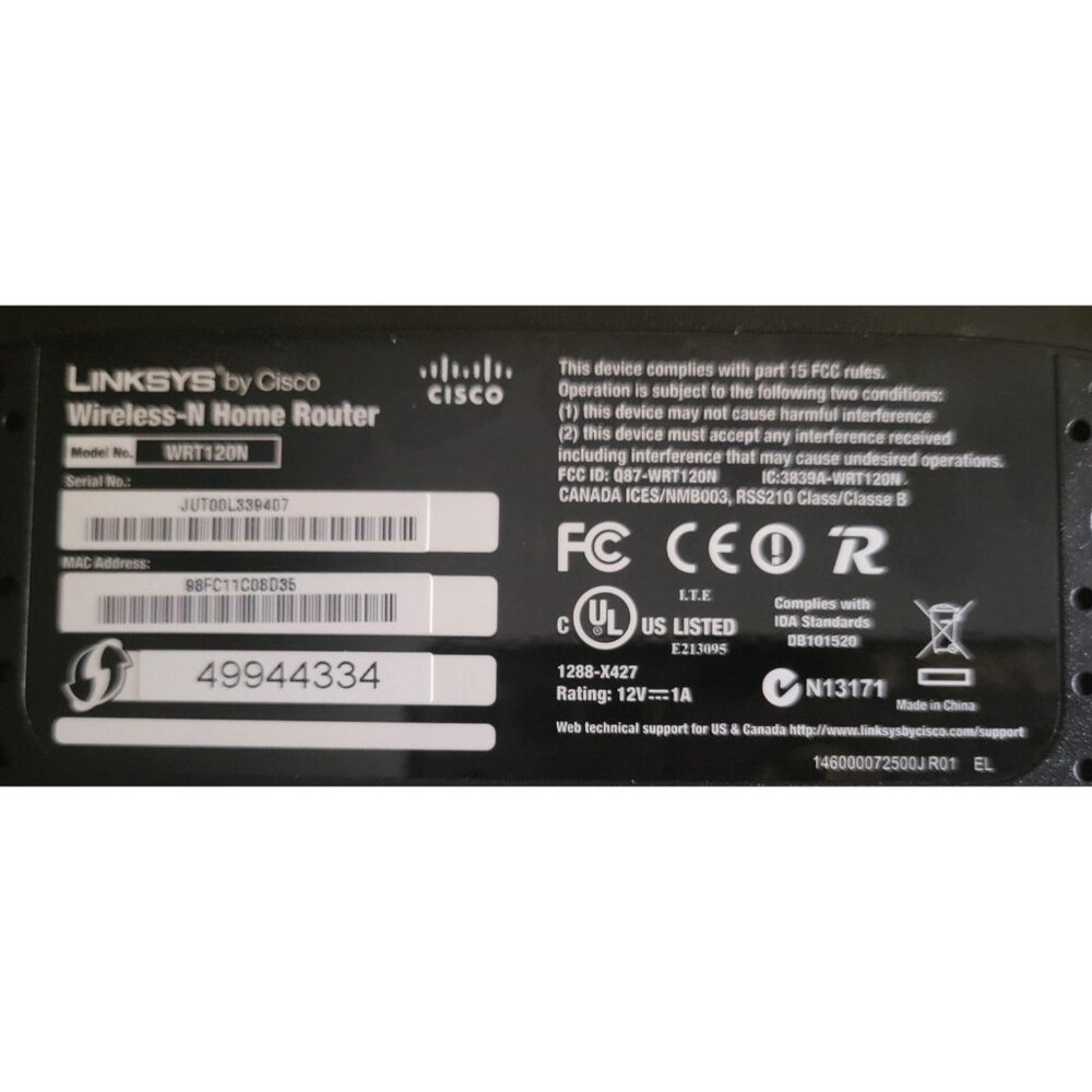 Linksys Cisco WRT120N Wireless-N Home Network Router With Power Adapter - Picture 4 of 4